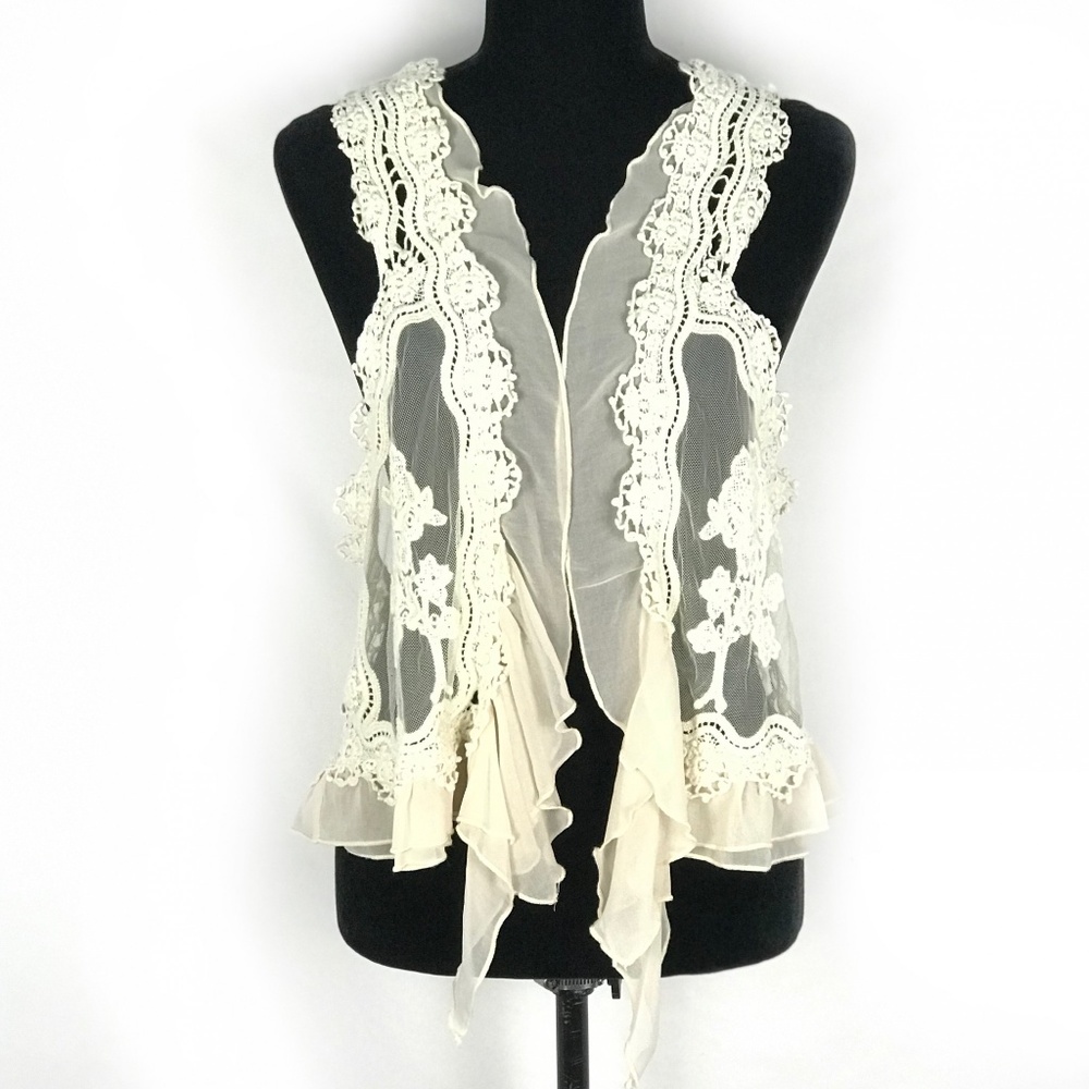 Magnolia South Boho Ivory Sheer Crochet Lace Vest